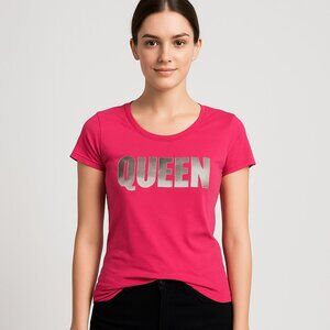 New York &‎ Company “QUEEN” Graphic Tee Hot Pink Metallic Lettering